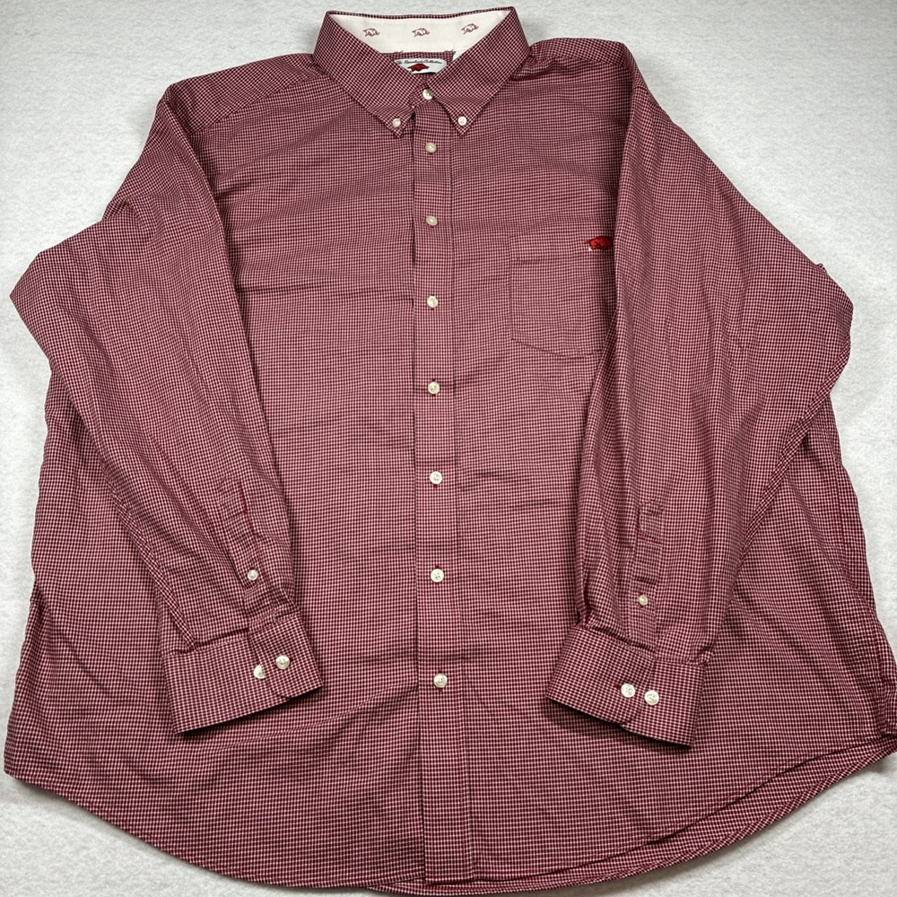 Arkansas Razorback Collection Cotton Button Down Long Sleeve Red Plaid 3XL - Picture 2 of 10